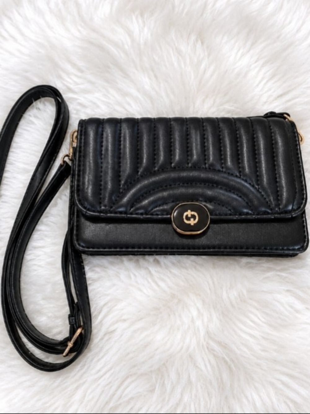 Black Quilted Crossbody Bag with Gold Hardware